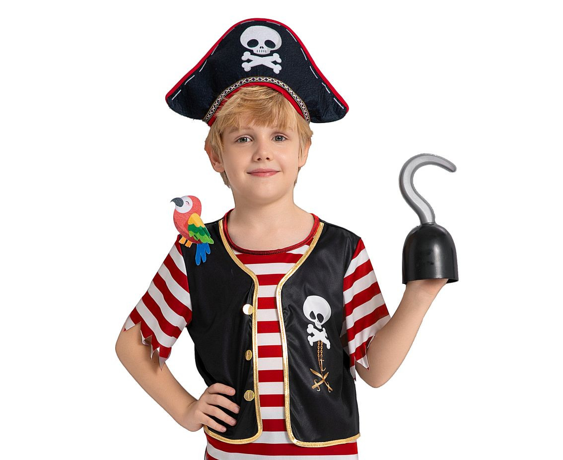 Role play set for kids Pirate Captain (hat, top, pants, parrot), size 110/120 cm